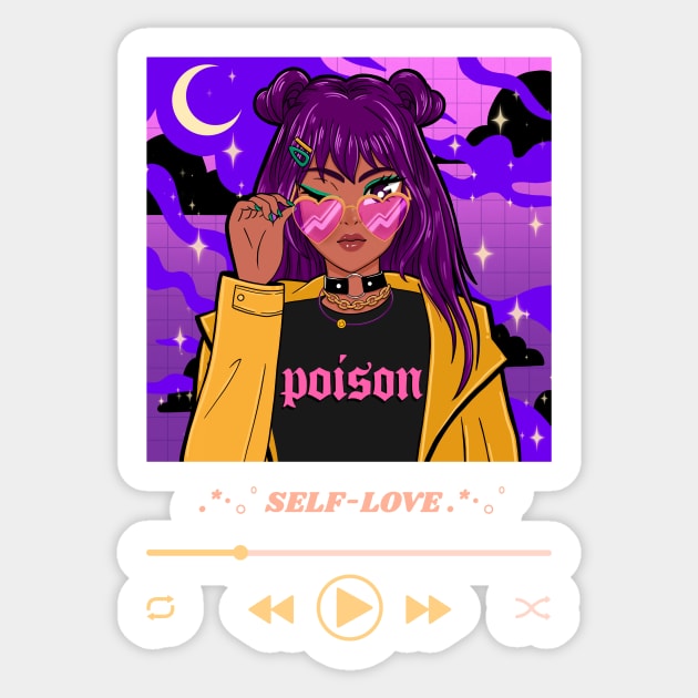 Self Love Black Anime Girl Playlist Sticker by RareLoot19